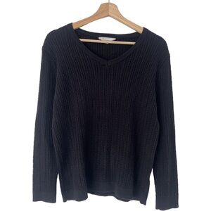 VARIATIONS BLACK V-NECK CABLE PATTERN 100% COTTON KNIT SWEATER, LARGE